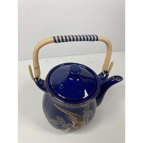Blue Ceramic Gold Peacock Japanese Teapot - Vintage - EUC - Picture 3 of 5